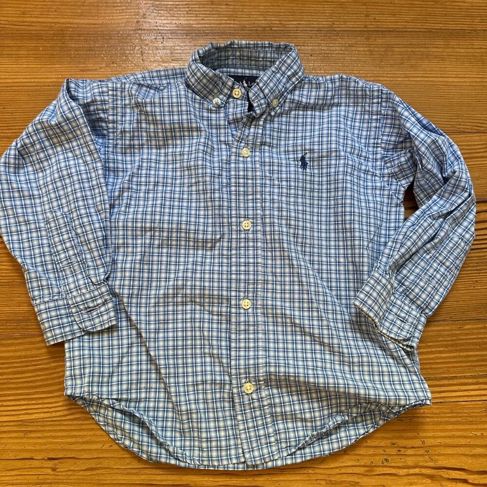 Ralph Lauren blue white checkered long sleeve button up shirt‎ SIZE 3T